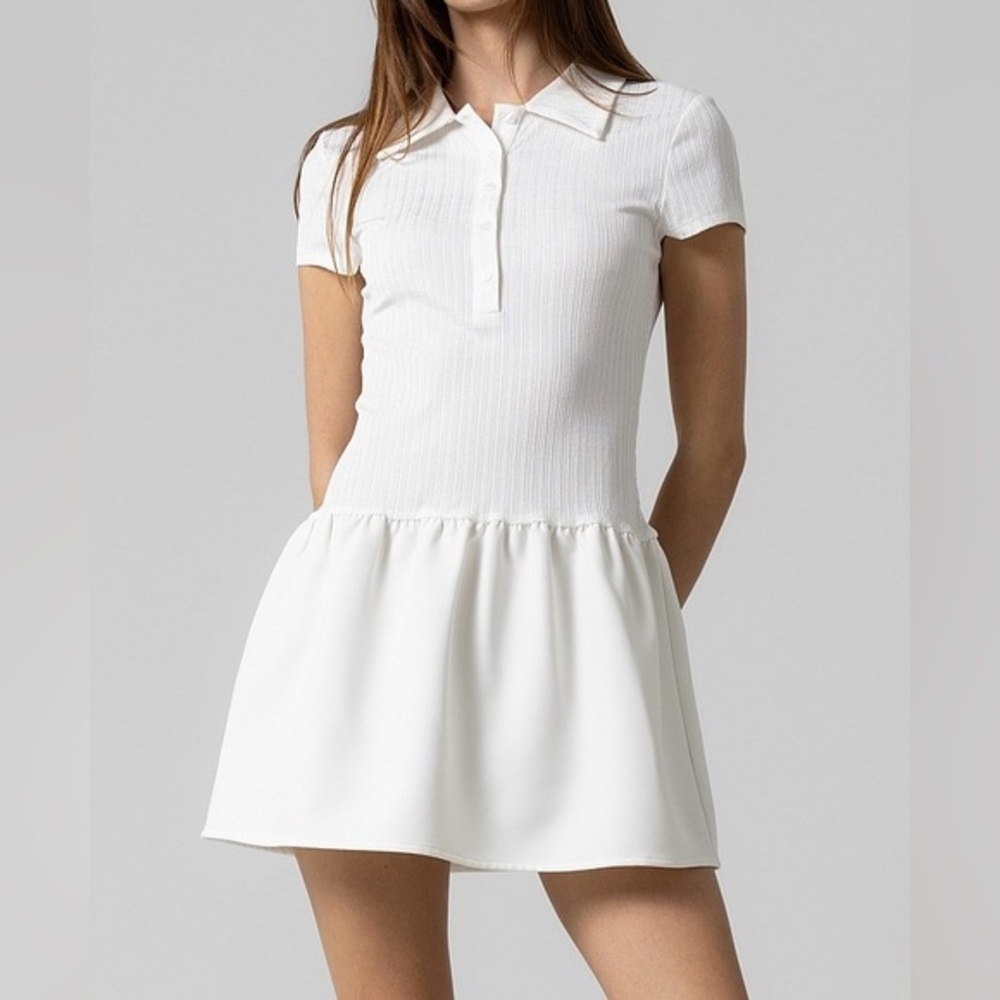 Ribbed Polo Mini Dress in White
